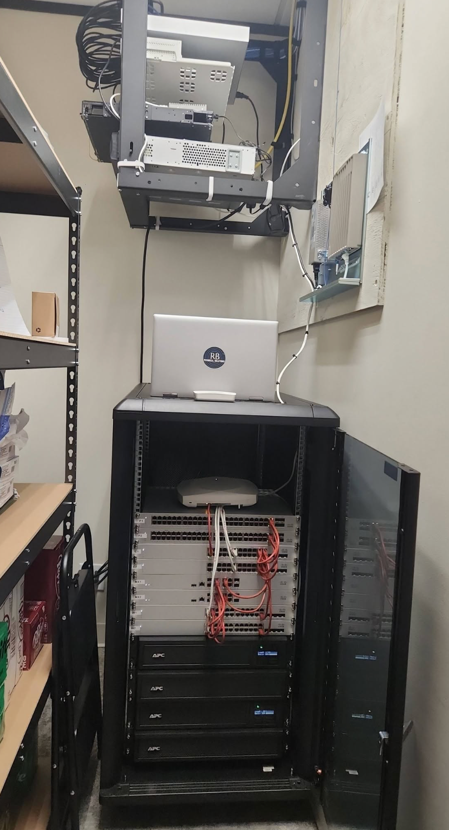 Commercial network equipment rack installed by RB Technical Solutions